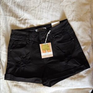 Wax Jean Black Distressed Rolled-Hem Women's Denim Shorts